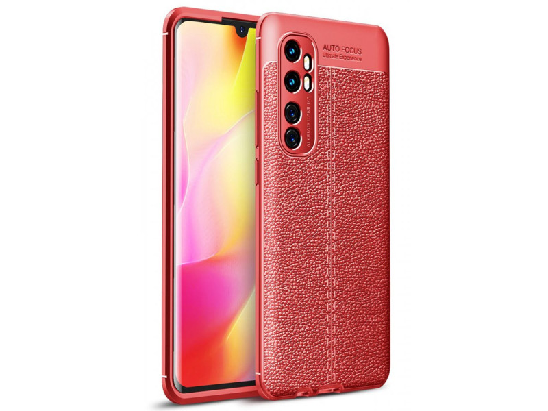 Newface Xiaomi Mi Note 10 Lite Kılıf Focus Derili Silikon - Kırmızı