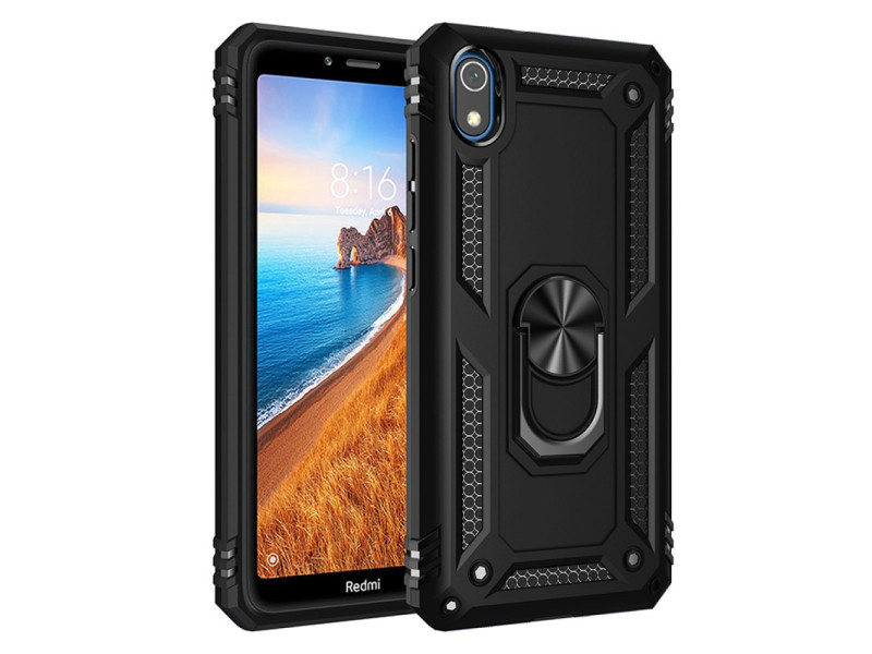 Newface Xiaomi Redmi 7A Kılıf Sofya Yüzüklü Silikon Kapak - Siyah