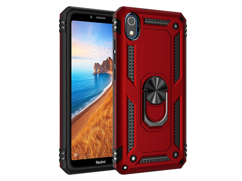 Newface Xiaomi Redmi 7A Kılıf Sofya Yüzüklü Silikon Kapak - Kırmızı
