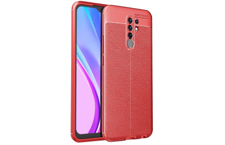 Newface Xiaomi Redmi 9 Kılıf Focus Derili Silikon - Kırmızı