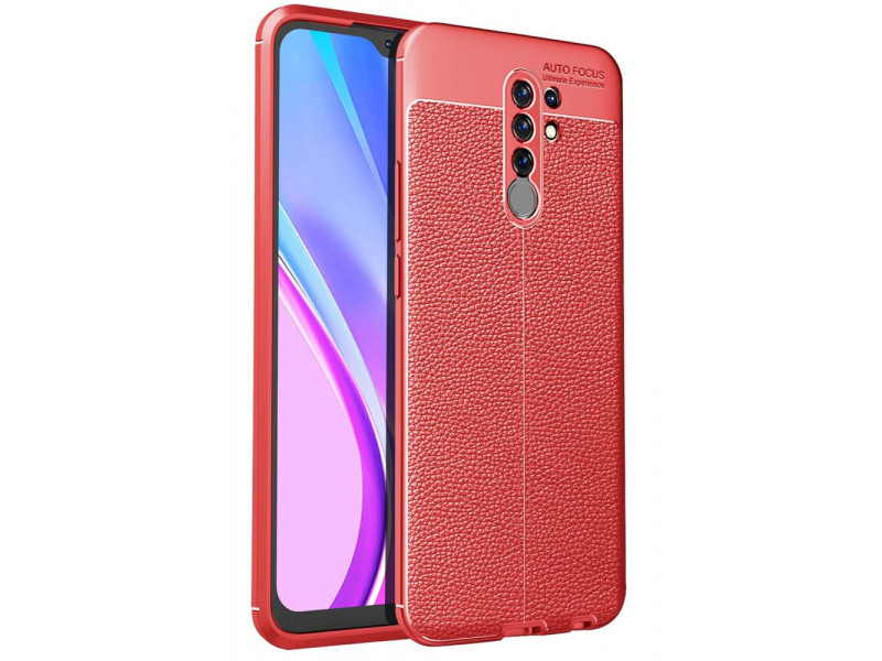 Newface Xiaomi Redmi 9 Kılıf Focus Derili Silikon - Kırmızı