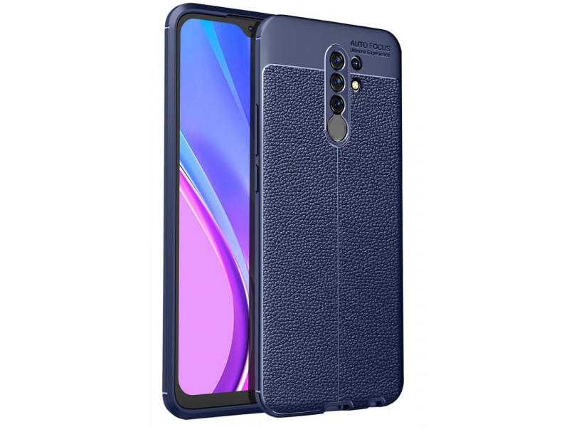 Newface Xiaomi Redmi 9 Kılıf Focus Derili Silikon - Lacivert