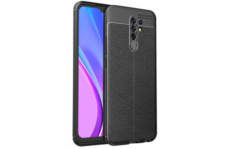 Newface Xiaomi Redmi 9 Kılıf Focus Derili Silikon - Siyah