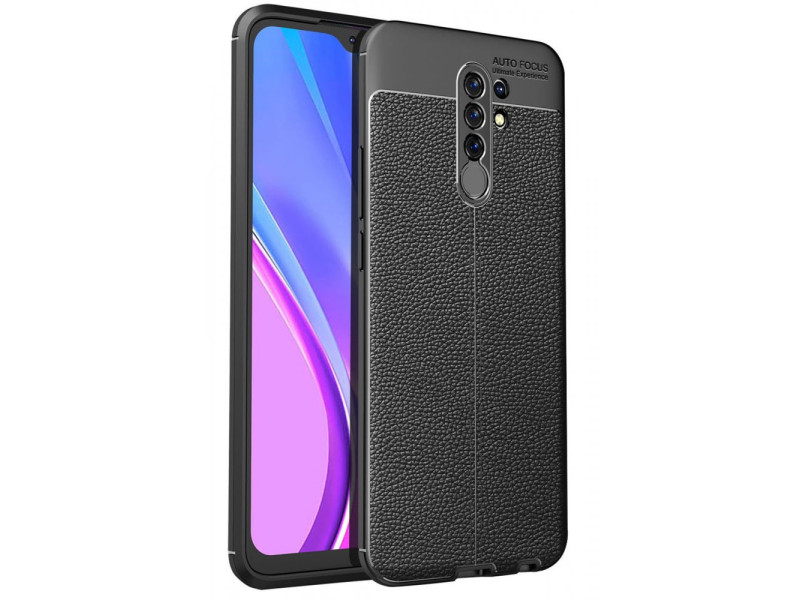 Newface Xiaomi Redmi 9 Kılıf Focus Derili Silikon - Siyah