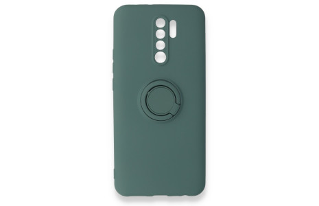 Newface Xiaomi Redmi 9 Kılıf Viktor Yüzüklü Silikon - Koyu Yeşil