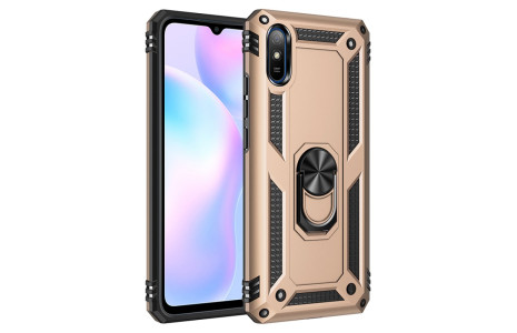 Newface Xiaomi Redmi 9A Kılıf Sofya Yüzüklü Silikon Kapak - Gold