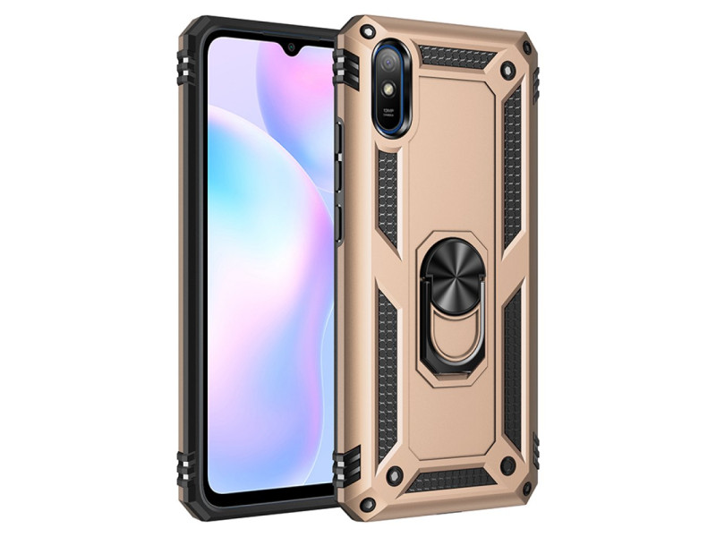 Newface Xiaomi Redmi 9A Kılıf Sofya Yüzüklü Silikon Kapak - Gold