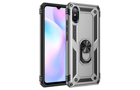 Newface Xiaomi Redmi 9A Kılıf Sofya Yüzüklü Silikon Kapak - Gümüş