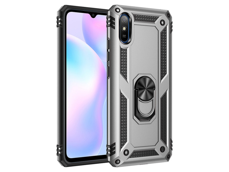 Newface Xiaomi Redmi 9A Kılıf Sofya Yüzüklü Silikon Kapak - Gümüş