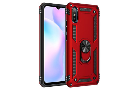 Newface Xiaomi Redmi 9A Kılıf Sofya Yüzüklü Silikon Kapak - Kırmızı