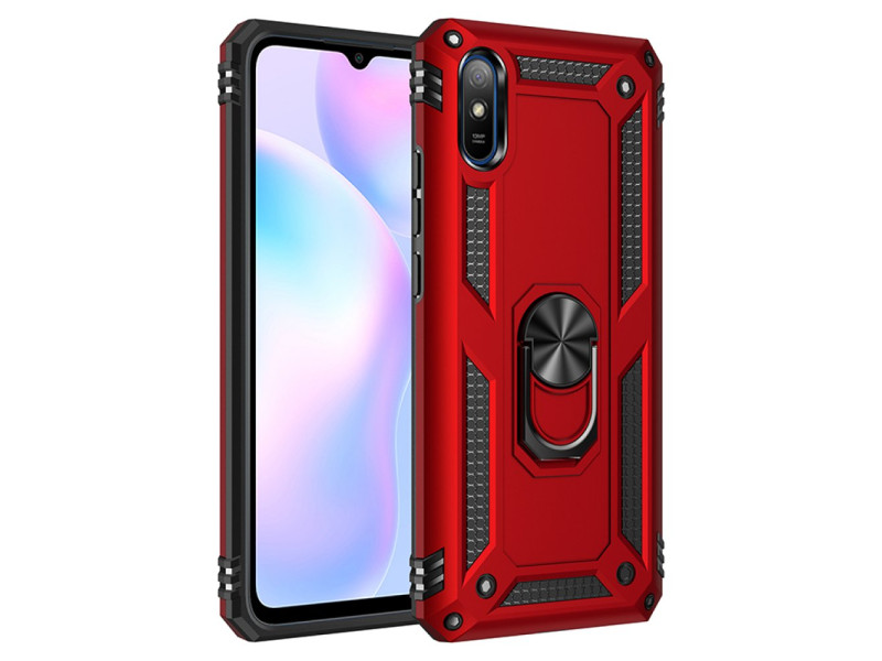 Newface Xiaomi Redmi 9A Kılıf Sofya Yüzüklü Silikon Kapak - Kırmızı