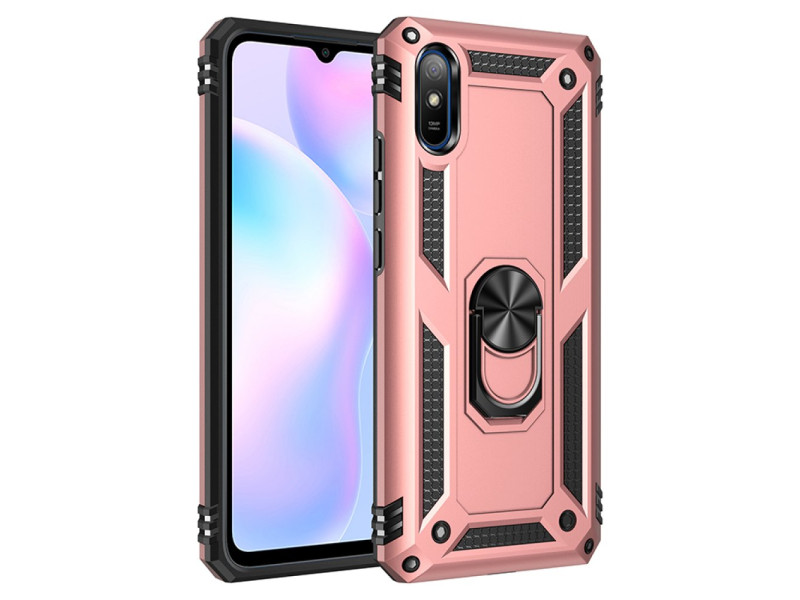 Newface Xiaomi Redmi 9A Kılıf Sofya Yüzüklü Silikon Kapak - Rose