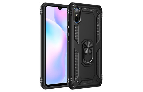 Newface Xiaomi Redmi 9A Kılıf Sofya Yüzüklü Silikon Kapak - Siyah