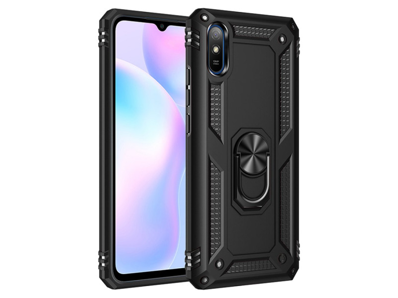 Newface Xiaomi Redmi 9A Kılıf Sofya Yüzüklü Silikon Kapak - Siyah