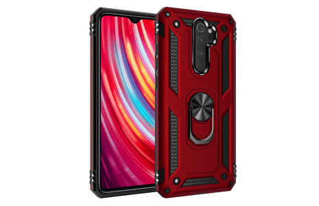 Newface Xiaomi Redmi Note 8 Pro Kılıf Sofya Yüzüklü Silikon Kapak - Kırmızı
