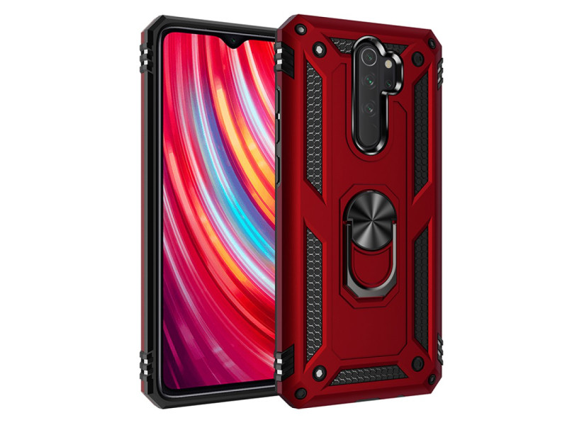 Newface Xiaomi Redmi Note 8 Pro Kılıf Sofya Yüzüklü Silikon Kapak - Kırmızı