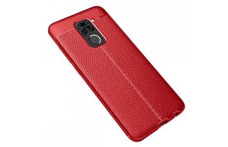 Newface Xiaomi Redmi Note 9 Kılıf Focus Derili Silikon - Kırmızı