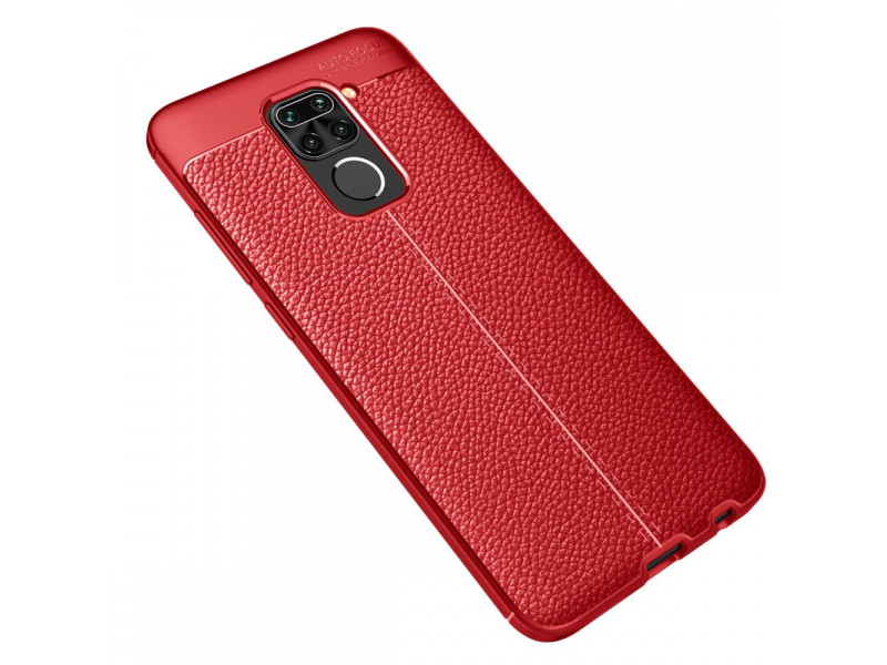 Newface Xiaomi Redmi Note 9 Kılıf Focus Derili Silikon - Kırmızı