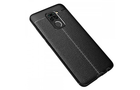 Newface Xiaomi Redmi Note 9 Kılıf Focus Derili Silikon - Siyah