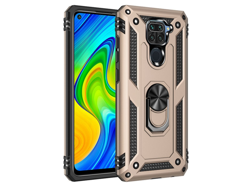 Newface Xiaomi Redmi Note 9 Kılıf Sofya Yüzüklü Silikon Kapak - Gold