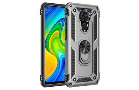 Newface Xiaomi Redmi Note 9 Kılıf Sofya Yüzüklü Silikon Kapak - Gümüş