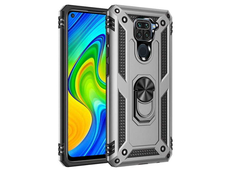 Newface Xiaomi Redmi Note 9 Kılıf Sofya Yüzüklü Silikon Kapak - Gümüş