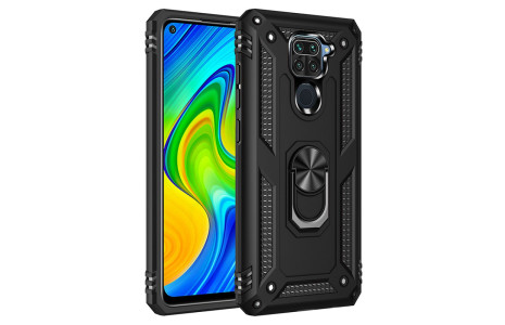 Newface Xiaomi Redmi Note 9 Kılıf Sofya Yüzüklü Silikon Kapak - Siyah