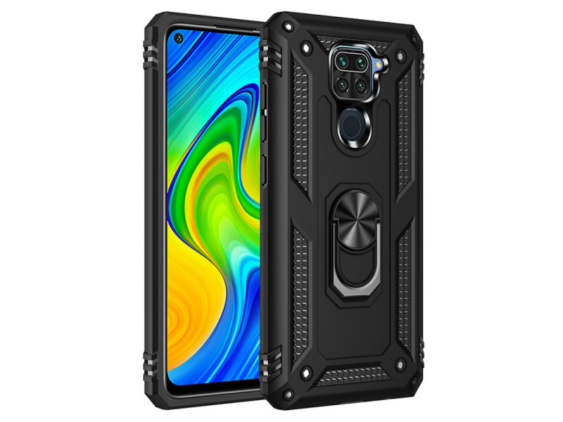 Newface Xiaomi Redmi Note 9 Kılıf Sofya Yüzüklü Silikon Kapak - Siyah