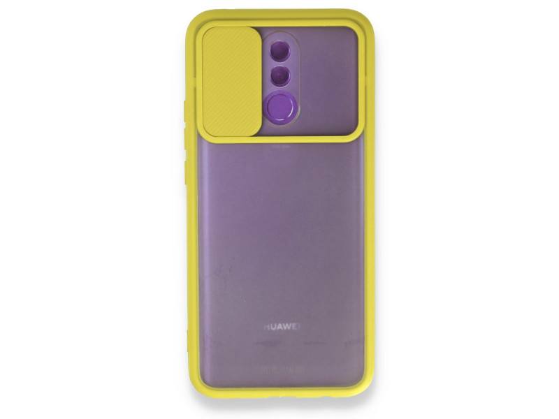 Newface Huawei Mate 20 Lite Kılıf Palm Buzlu Kamera Sürgülü Silikon - Sarı
