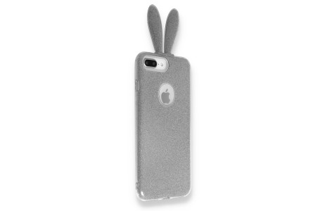 Newface Samsung Galaxy A9 2018 Kılıf Rabbit Simli Silikon - Gümüş