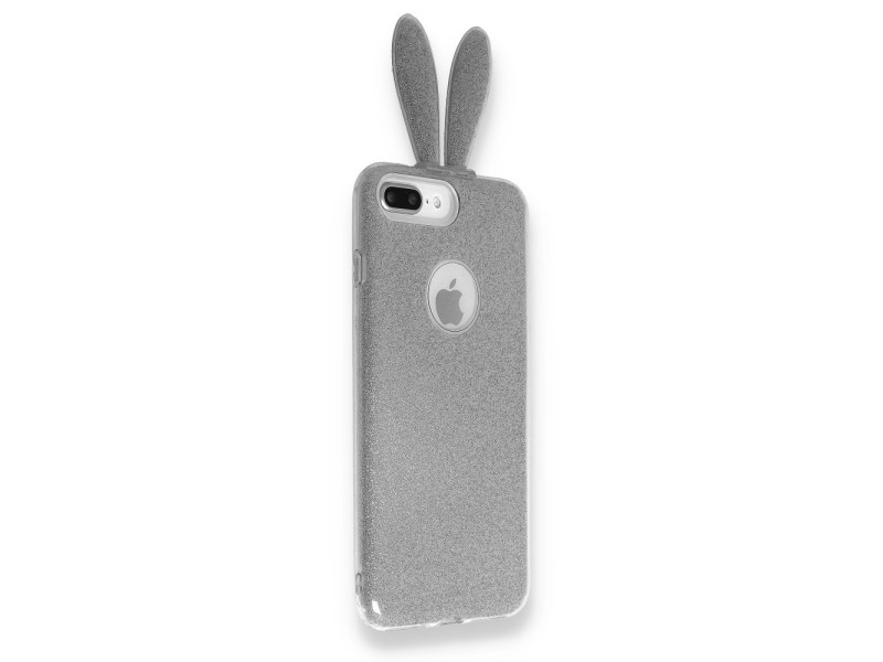 Newface Samsung Galaxy A9 2018 Kılıf Rabbit Simli Silikon - Gümüş