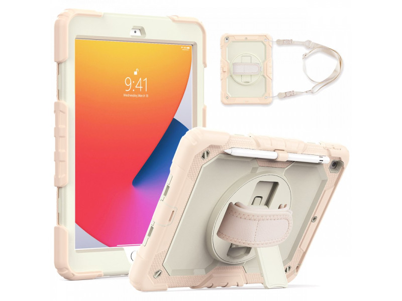 Newface iPad 10.2 (7.nesil) Kılıf Strap New Tablet Kapak - Pembe