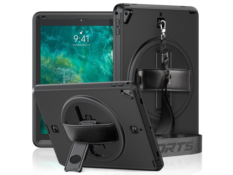 Newface iPad 9.7 (2017) Kılıf Strap-C Otterbox Tablet Kapak - Siyah