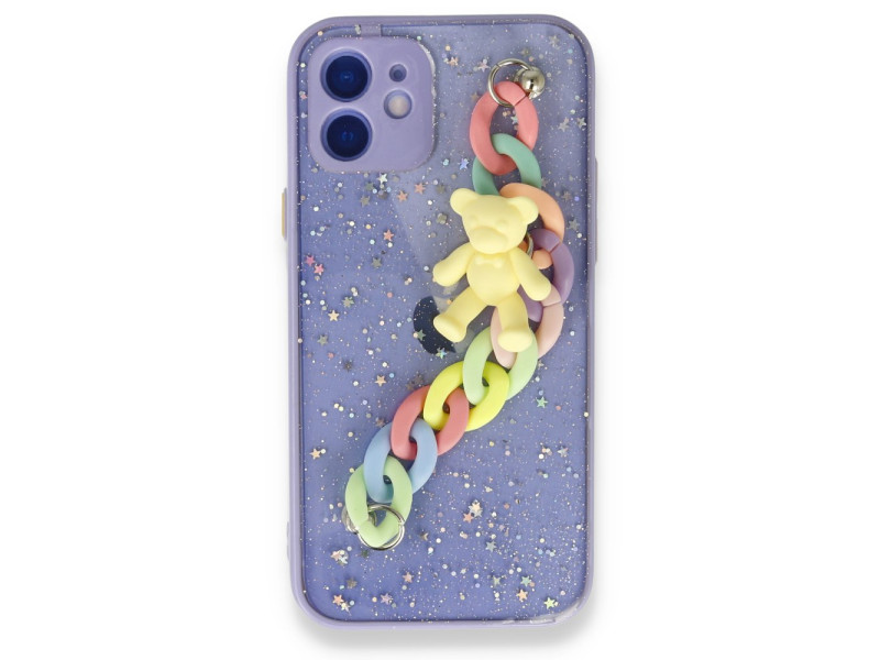 Newface iPhone 11 Kılıf Ayıcıklı Silikon - Lila