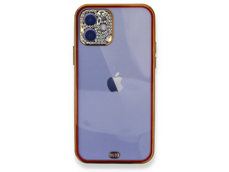 Newface iPhone 11 Kılıf Liva Taşlı Silikon - Kırmızı