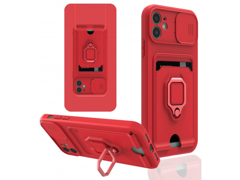 Newface iPhone 11 Kılıf Zuma Kartvizitli Yüzüklü Silikon - Kırmızı