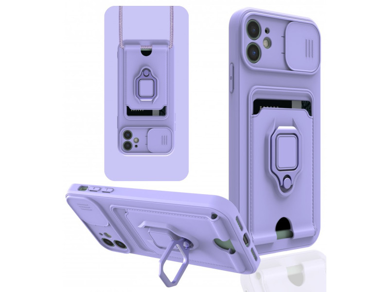 Newface iPhone 11 Kılıf Zuma Kartvizitli Yüzüklü Silikon - Lila