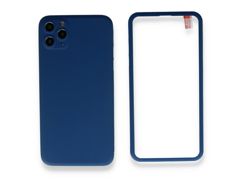 Newface iPhone 11 Pro Kılıf 360 Full Body Silikon Kapak - Mavi