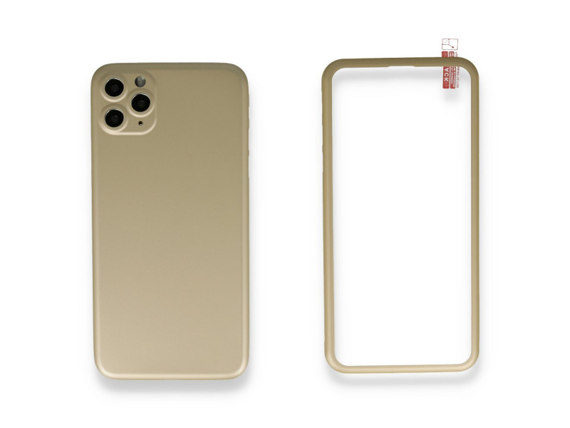 Newface iPhone 11 Pro Kılıf 360 Full Body Silikon Kapak - Gold