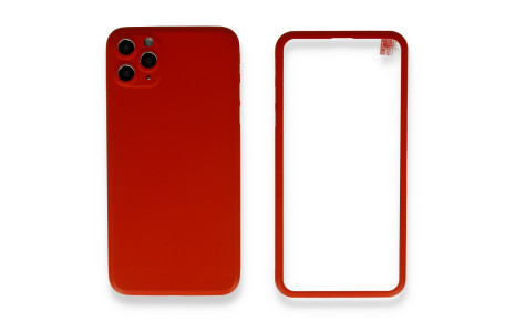 Newface iPhone 11 Pro Kılıf 360 Full Body Silikon Kapak - Kırmızı