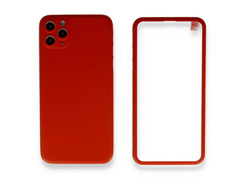 Newface iPhone 11 Pro Kılıf 360 Full Body Silikon Kapak - Kırmızı