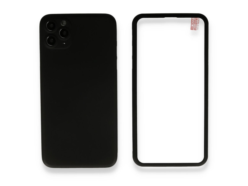 Newface iPhone 11 Pro Kılıf 360 Full Body Silikon Kapak - Siyah