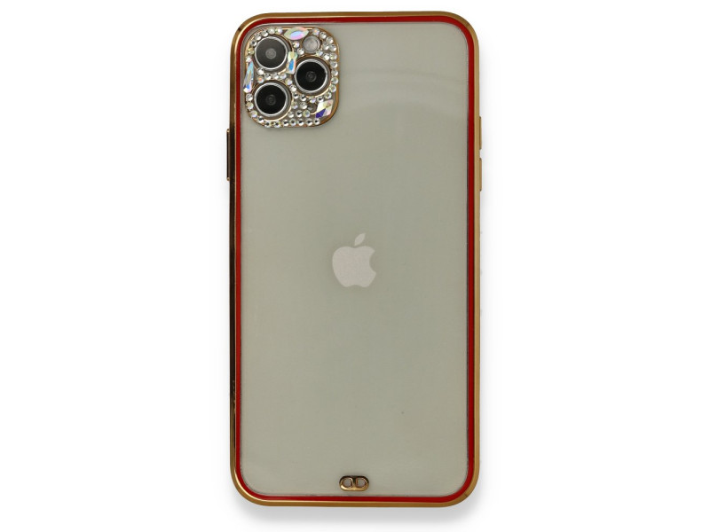 Newface iPhone 11 Pro Kılıf Liva Taşlı Silikon - Kırmızı