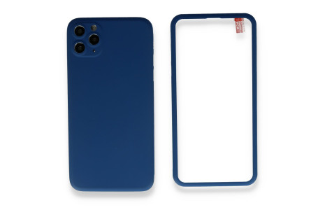 Newface iPhone 11 Pro Max Kılıf 360 Full Body Silikon Kapak - Mavi