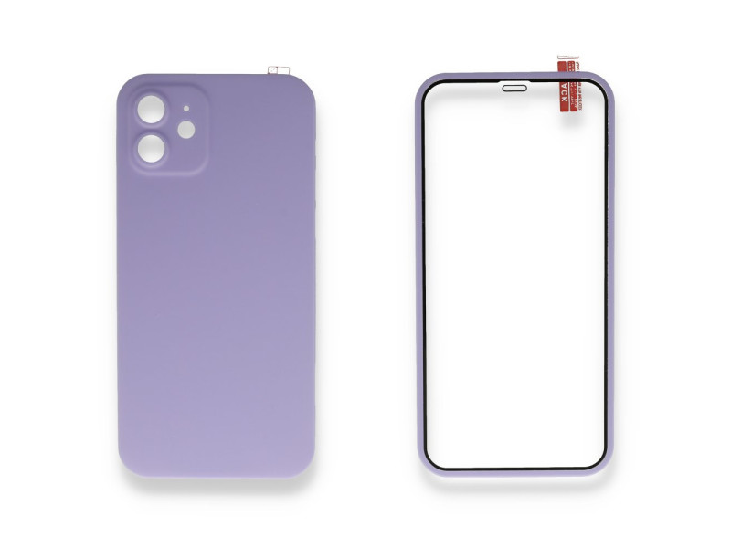 Newface iPhone 12 Kılıf 360 Full Body Silikon Kapak - Lila
