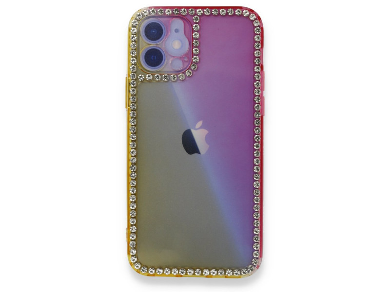 Newface iPhone 12 Kılıf İmaj Silikon - Sarı-Pembe