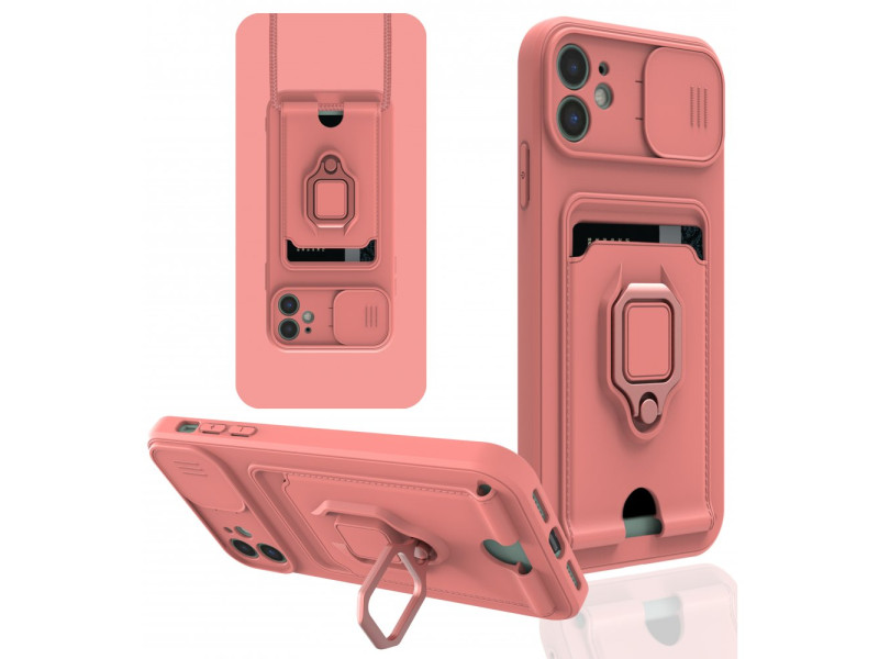 Newface iPhone 12 Kılıf Zuma Kartvizitli Yüzüklü Silikon - Pembe