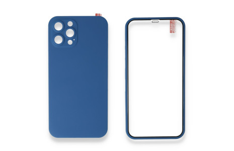Newface iPhone 12 Pro Kılıf 360 Full Body Silikon Kapak - Açık Mavi