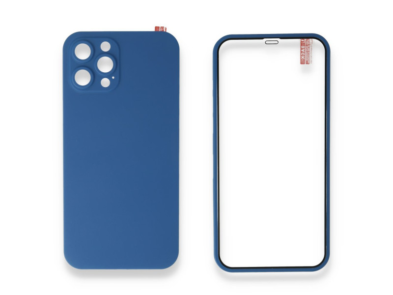 Newface iPhone 12 Pro Kılıf 360 Full Body Silikon Kapak - Açık Mavi