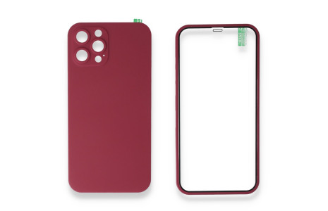 Newface iPhone 12 Pro Kılıf 360 Full Body Silikon Kapak - Kırmızı